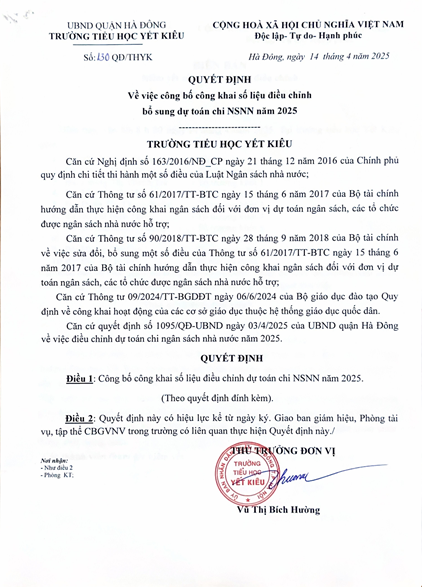 QUYẾT ĐỊNH CÔNG KHAI SỐ LIỆU ĐIỀU CHỈNH BỔ SUNG DỰ TOÁN CHI NSNN NĂM 2025