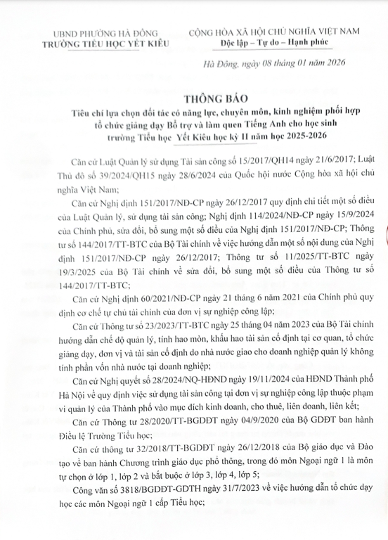 THÔNG BÁO LỰA CHỌN ĐƠN VỊ HỢP TÁC GIẢNG DẠY TIẾNG ANH